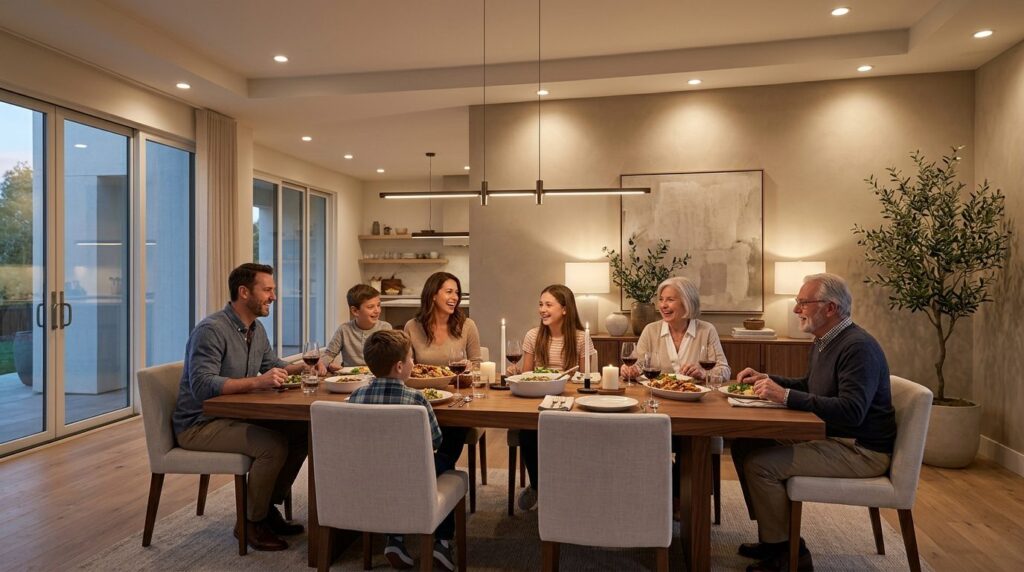 Contemporary dining room interior showing correct spot light
